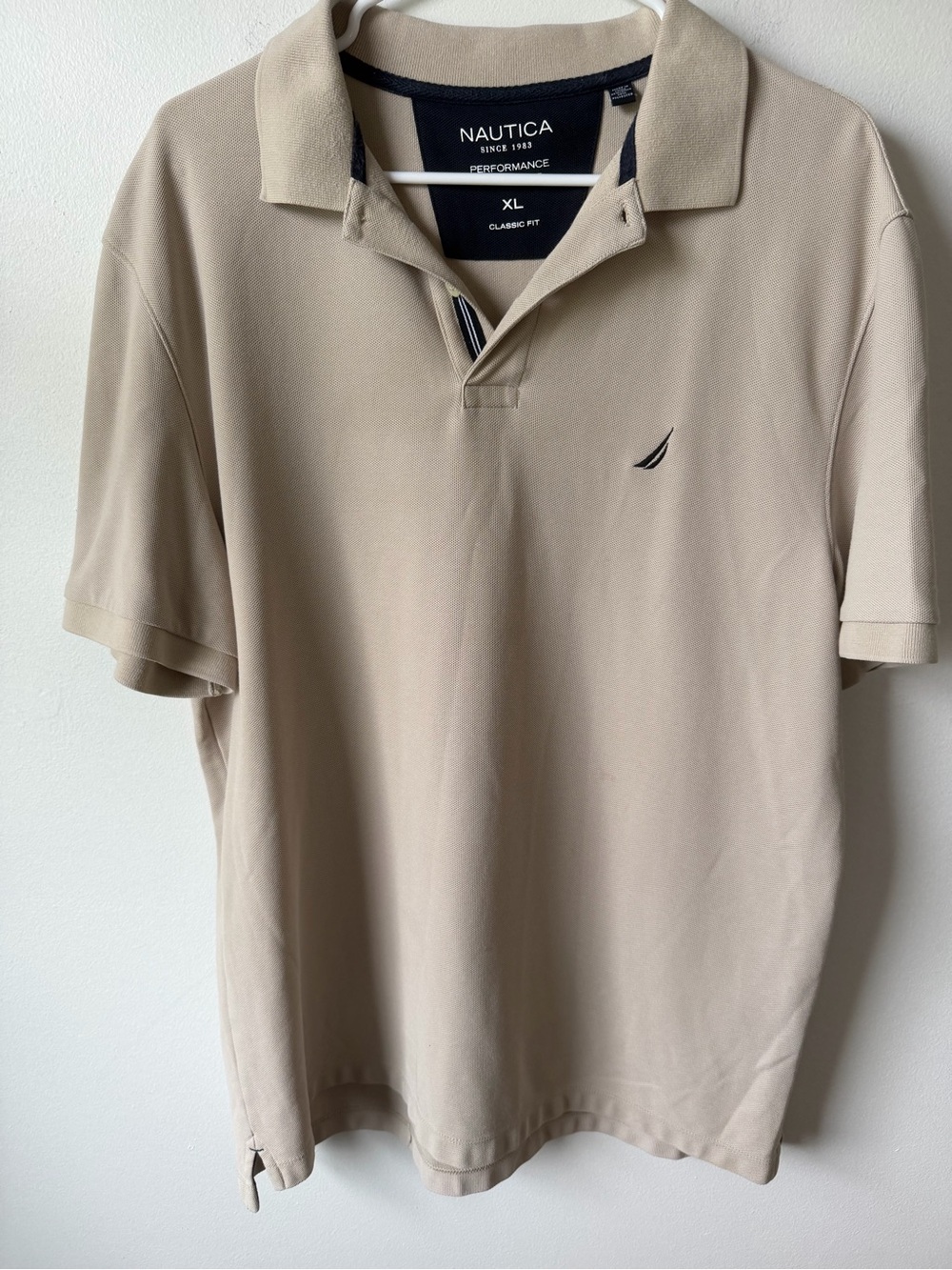 Nautica Men's Polo Shirt in Beige with Navy Accents SZ XL
